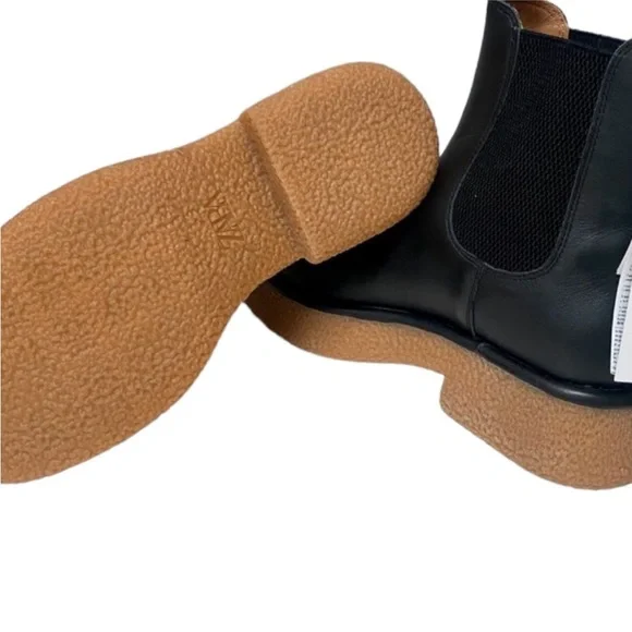 Zara Flat Leather Ankle Boots Black Size US 8 - Picture 3 of 7